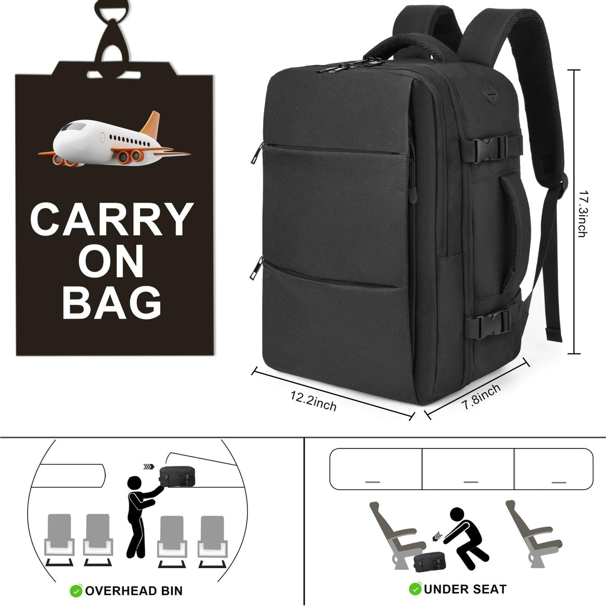 DEYACE Travel Backpack for Men Women, 18x14x8 inches TSA Approved Carry On Backpack Personal Item Size Airplane Approved Weekender Bag, Water Resistant Lightweight Laptop Daypack for Flight