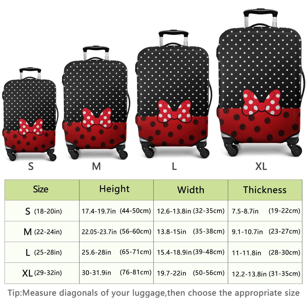 dicilly Luggage Covers for Suitcase Washable Red Bow Suitcase Cover Baggage Covers Fit 22 - 24 Inch Luggage