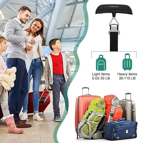 Digital Luggage Scale, Portable Hanging Baggage Scale with LCD Display, 110 lb Capacity, Travel Suitcase Weight Scale with Strap, Accurate & Lightweight for Travel