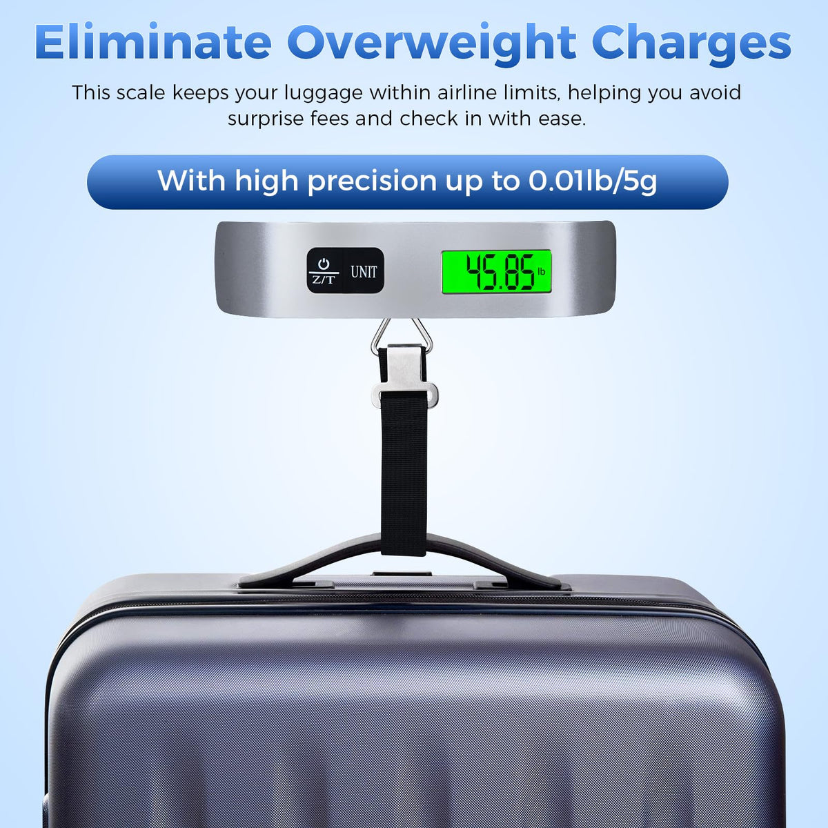 Digital Luggage Scale, WGGE Travel Luggage Weight Scale, Max 110lbs/50kg Baggage Scale with Backlit LCD Display