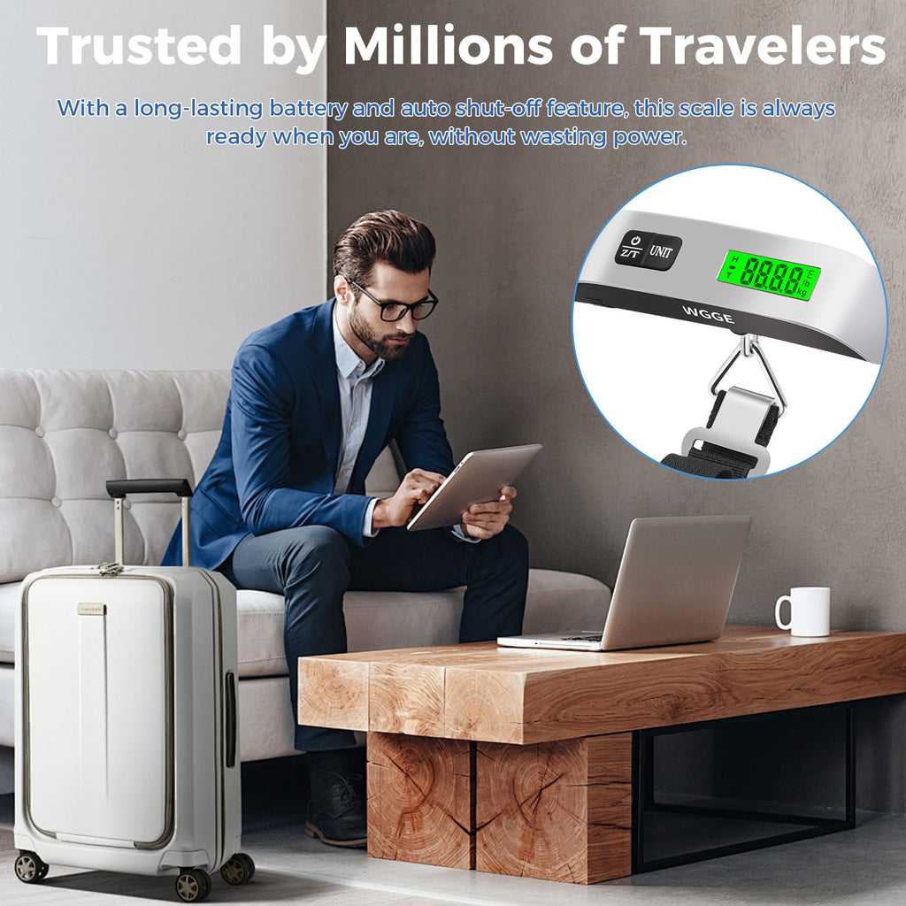 Digital Luggage Scale, WGGE Travel Luggage Weight Scale, Max 110lbs/50kg Baggage Scale with Backlit LCD Display