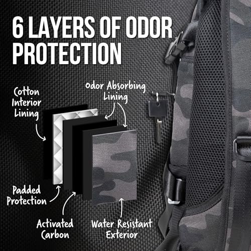 Dime Bags Odor Blocking Backpack with Lock, Water-Resistant, Anti Theft Bag, Lockable Travel Backpack with Padded Shoulder Straps, Spill Proof Zippers, Transporter (Black)