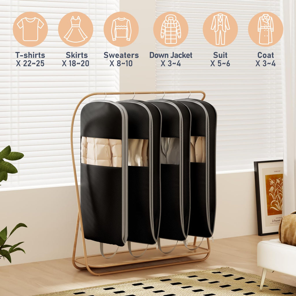 DIMJ 3 Pack 54" Garment Bags for Hanging Clothes - Space Saving Compression Suit Bag Travel with Handles Window, Washable Carry Clothing Storage Cover for Dress, Coats, Down Jacket, Shirts