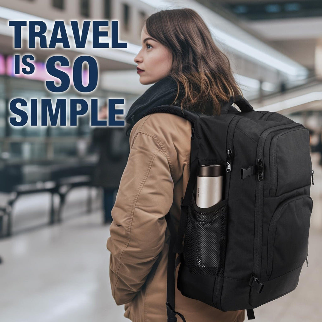 Dinictis Travel Backpack Carry on Flight Approved, Backpack Suitcase for Travel, Personal Item Travel Bag fits 17 inch Laptop - Black