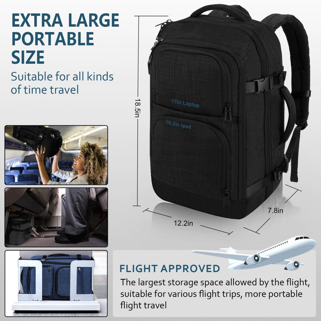 Dinictis Travel Backpack Carry on Flight Approved, Backpack Suitcase for Travel, Personal Item Travel Bag fits 17 inch Laptop - Black