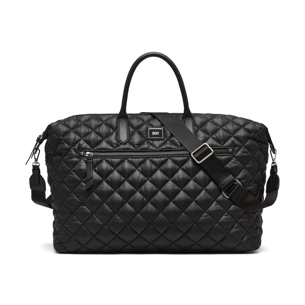 DKNY Women's Lyla Quilted Weekender Bag, Medium, Black/Black