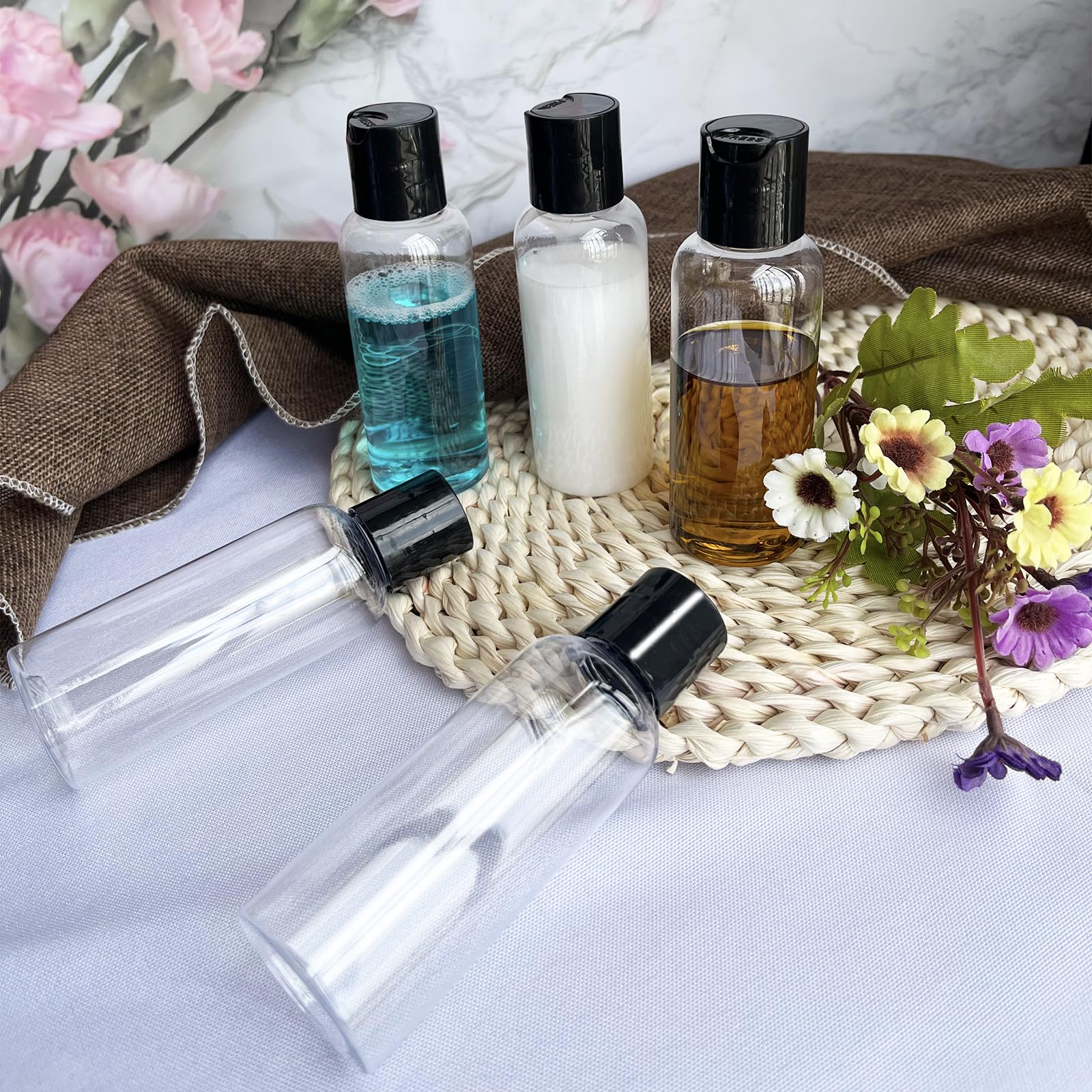 DNSEN 5 Pack 3.4 oz Travel Bottles for Toiletries TSA Approved Leakproof Plastic Empty Travel Size Bottles Containers with Labels