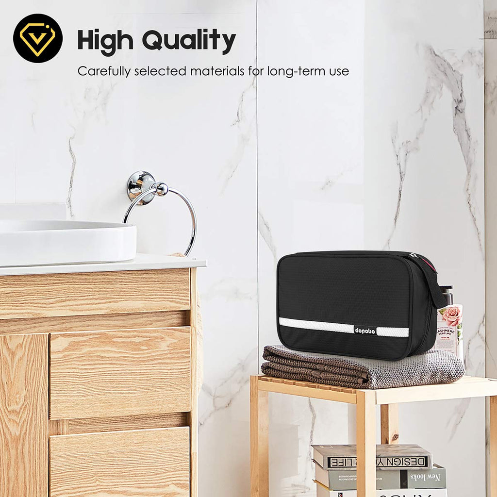 dopobo Travel Toiletry Bag, Dopp Kit Waterproof Makeup Bag Shaving Bag with Hanging Hook, Portable Toiletry Organizer for Traveling and Camping (Black)