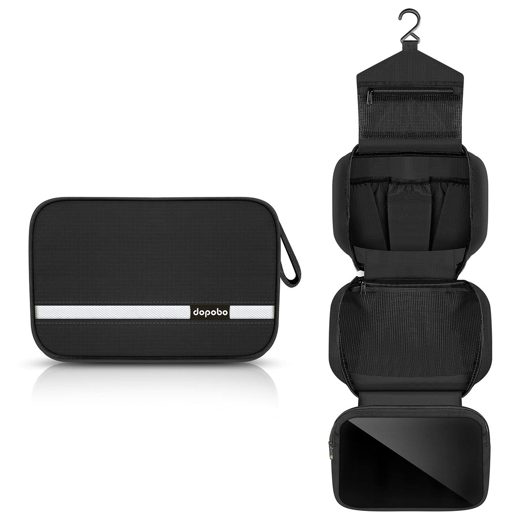dopobo Travel Toiletry Bag, Dopp Kit Waterproof Makeup Bag Shaving Bag with Hanging Hook, Portable Toiletry Organizer for Traveling and Camping (Black)