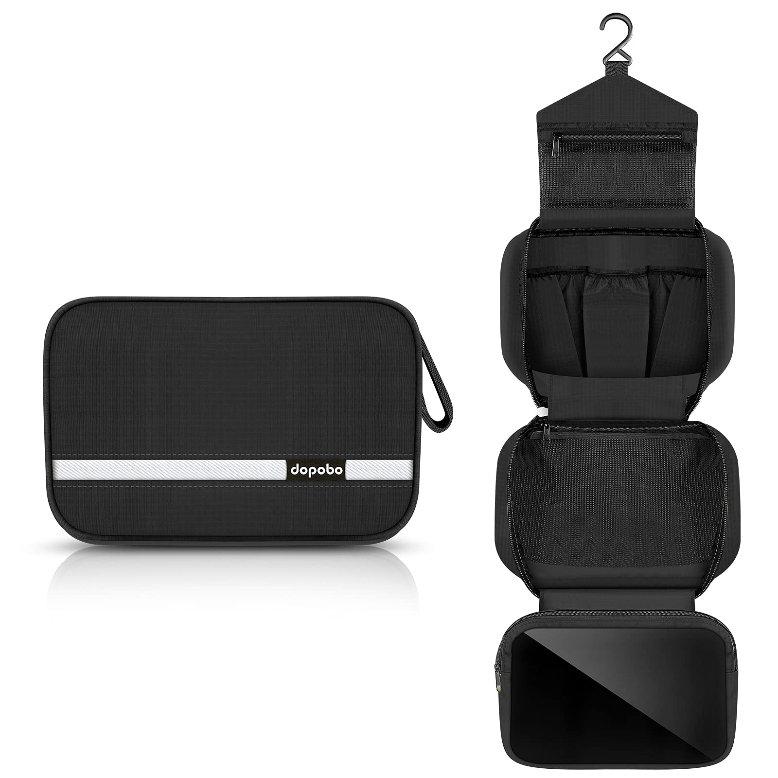 dopobo Travel Toiletry Bag, Dopp Kit Waterproof Makeup Bag Shaving Bag with Hanging Hook, Portable Toiletry Organizer for Traveling and Camping (Black)