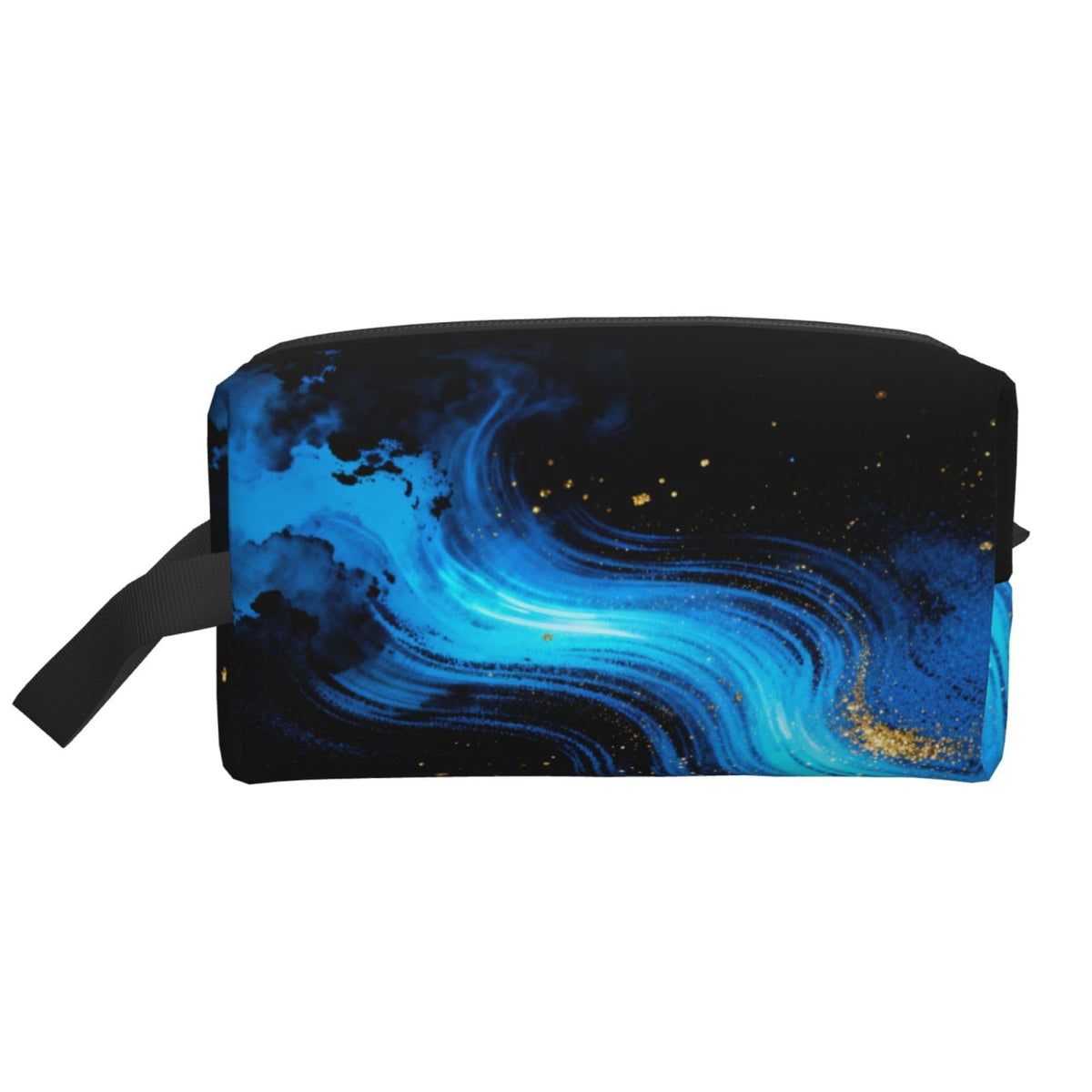 Drdhnet Blue Swirls With Golden Specks Makeup Bag Organizer Toiletry Bag Portable Storage Travel Cosmetic Bag With Zipper For Women