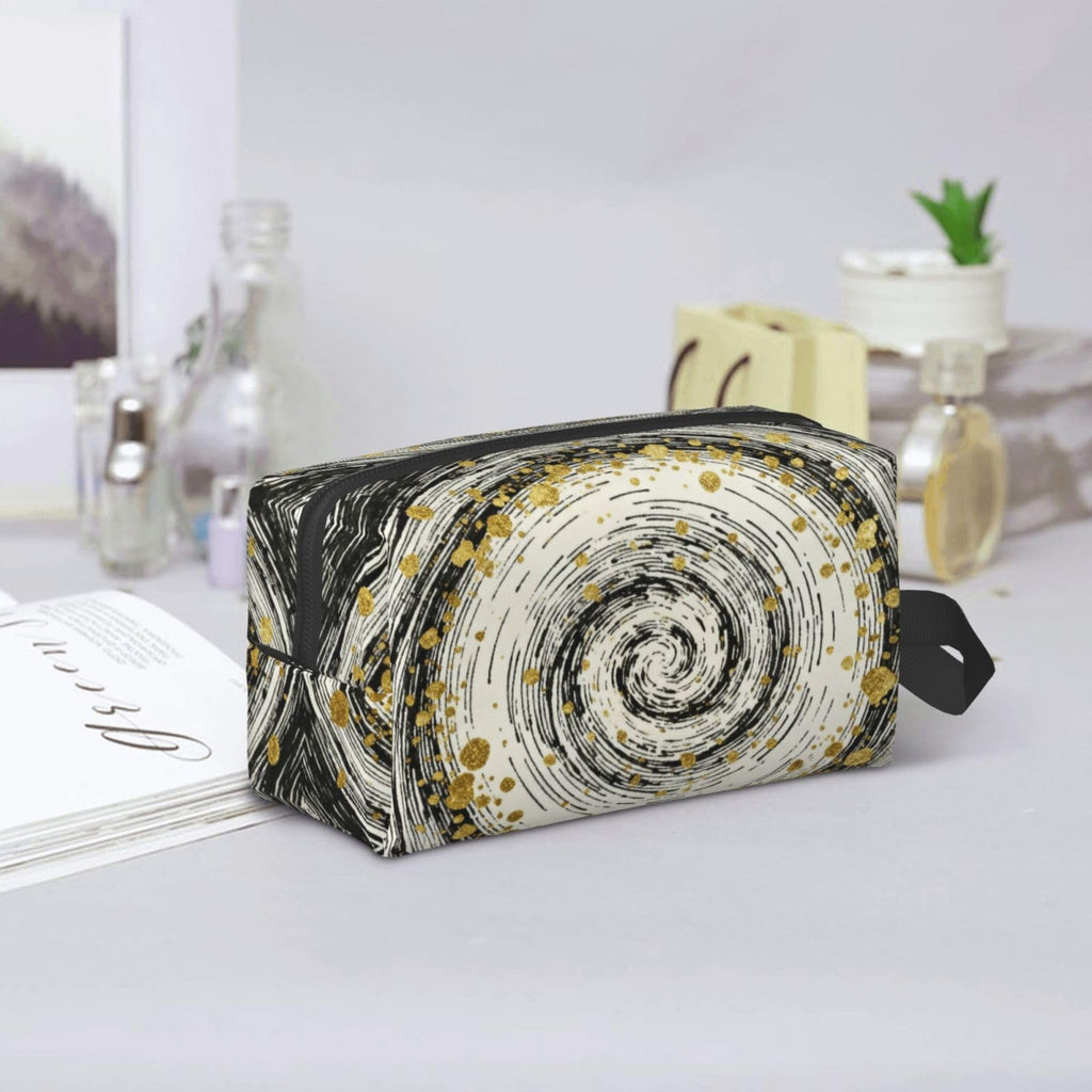 Drdhnet Gay Swirls With Golden Specks Makeup Bag Organizer Toiletry Bag Portable Storage Travel Cosmetic Bag With Zipper For Women
