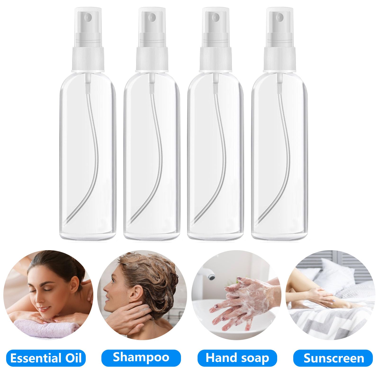 DTDNZKN 4 Pack 3.4 Oz (100ml) TSA Approved Travel Bottles, Travel Size Containers Spray Bottles with Labels - Fine Mist, Refillable, Reusable, Leak Proof