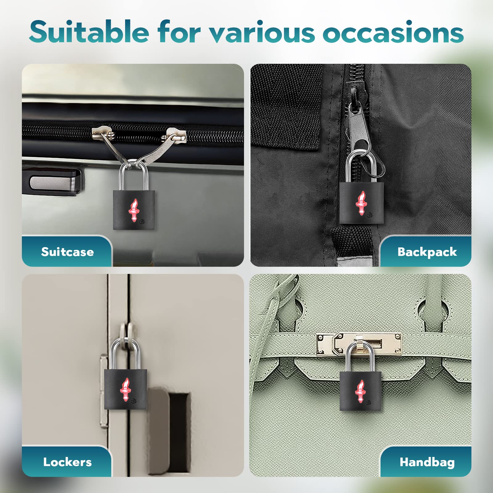 DUALCROWN TSA Approved Locks for Luggage Set of 8 TSA Accepted Key Travel Suitcase Locks Padlock Apply to Locker Lock, Suitcase, Carry On, Backpack, Laptop Bag (Black 8 Pack)