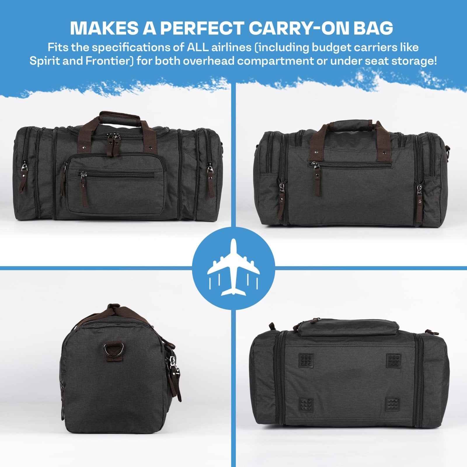 Duffle Bag for Travel 20–23” Expandable (40L) – Lightweight Water - Resistant Carry On Weekender with Multiple Pockets & Shoulder Strap – Airline Approved Travel Duffel Bags for Men & Women - BLACK