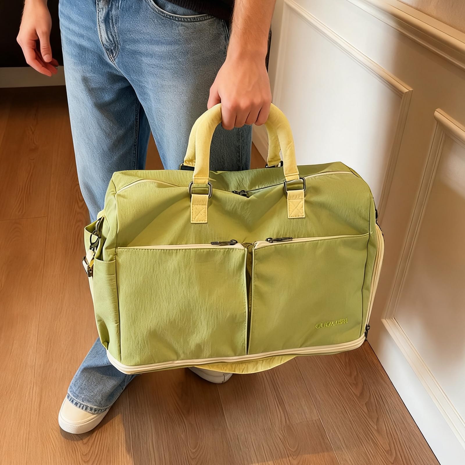 Duffle Bag Gym Bag for Men and Women, Expandable Travel Duffel Bag with Shoe and Wet Compartment，Waterproof Bags for Sports Fitness Workout Travel (Green)