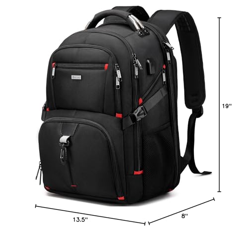 DUSLANG 50L Travel Laptop Backpack for Men Women, Extra Large Heavy Duty Big Carry on Backpack for Weekend Airline Approved Fits 17 Inch Computer, Black