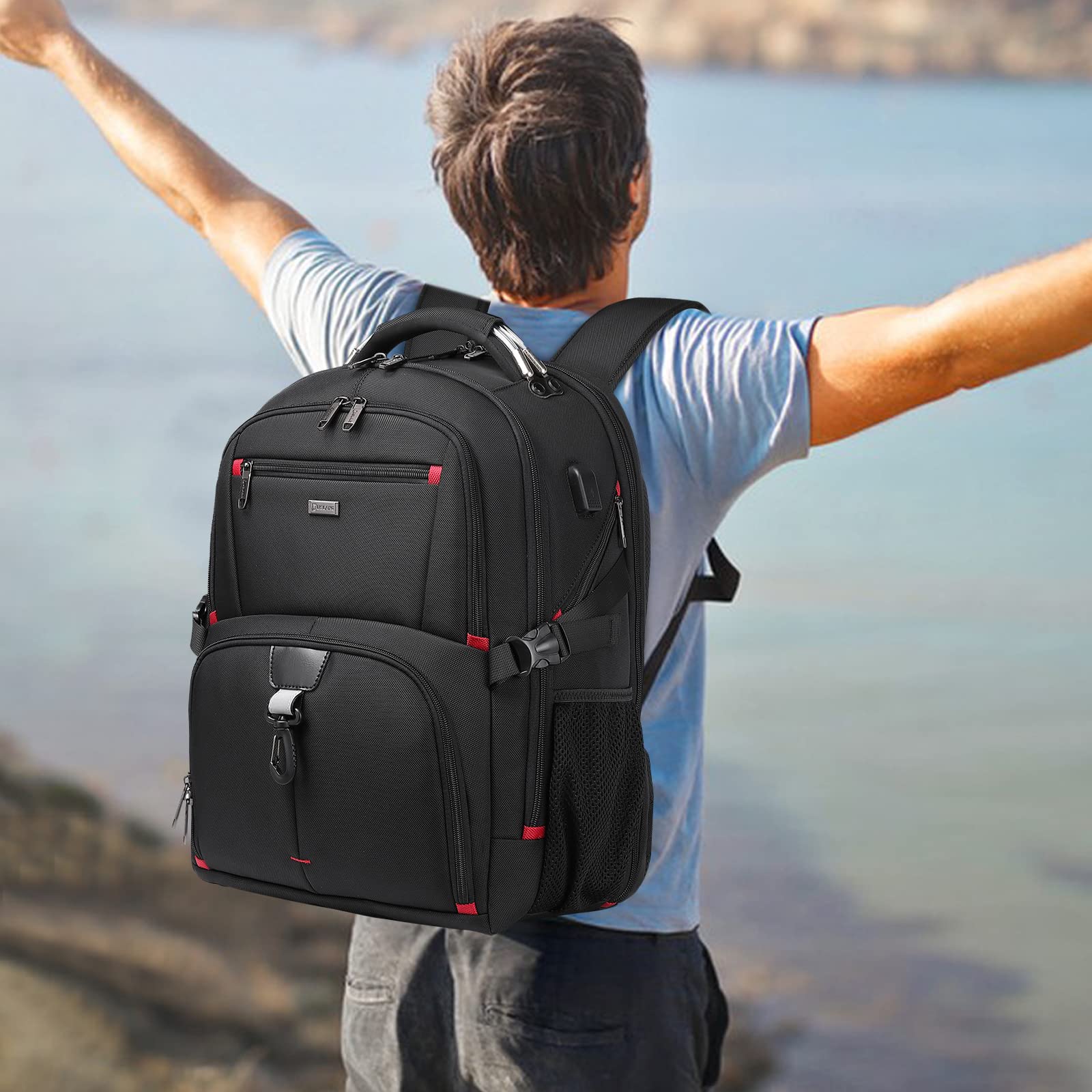 DUSLANG 50L Travel Laptop Backpack for Men Women, Extra Large Heavy Duty Big Carry on Backpack for Weekend Airline Approved Fits 17 Inch Computer, Black