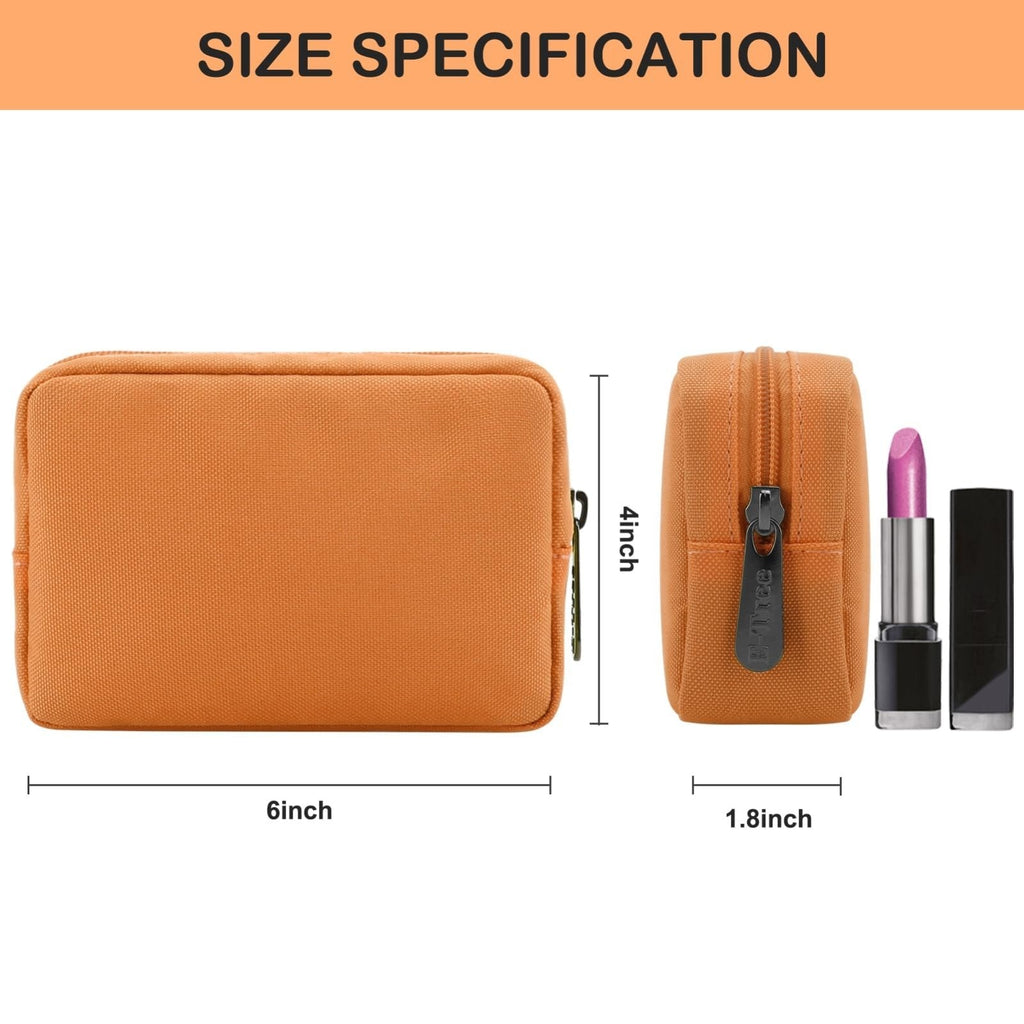 E - Tree Cute Small Makeup Bag,Cosmetic Toiletry Make up Skin Care Little Items Pouch for Purse,Zipper Mini Tech Charger Cable Electronic Organizer Case,Travel Accessories for Women Men Teen,Orange