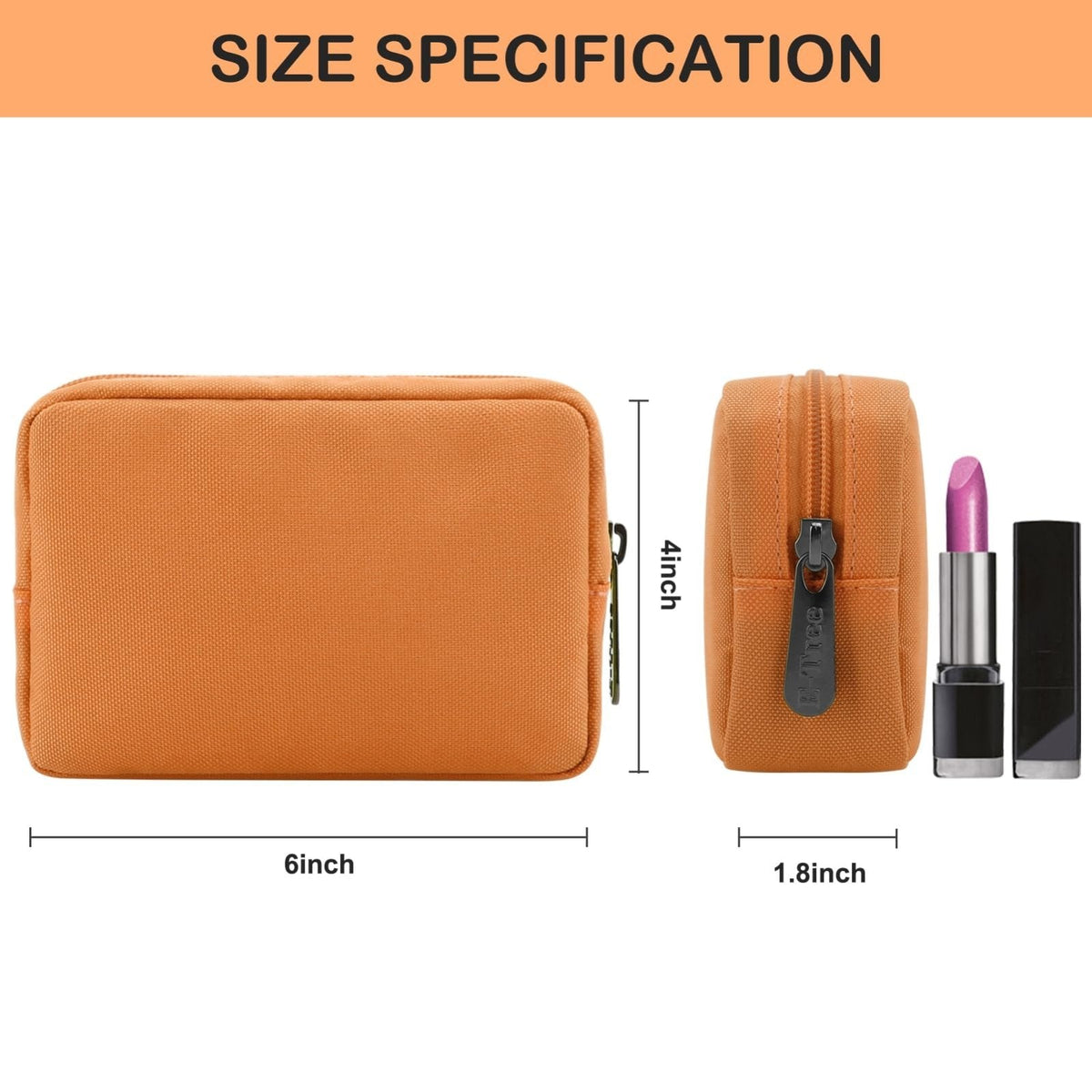 E - Tree Cute Small Makeup Bag,Cosmetic Toiletry Make up Skin Care Little Items Pouch for Purse,Zipper Mini Tech Charger Cable Electronic Organizer Case,Travel Accessories for Women Men Teen,Orange