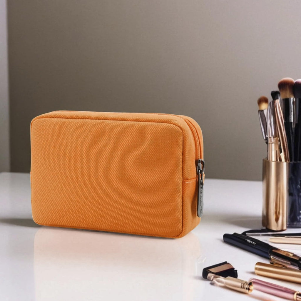E - Tree Cute Small Makeup Bag,Cosmetic Toiletry Make up Skin Care Little Items Pouch for Purse,Zipper Mini Tech Charger Cable Electronic Organizer Case,Travel Accessories for Women Men Teen,Orange