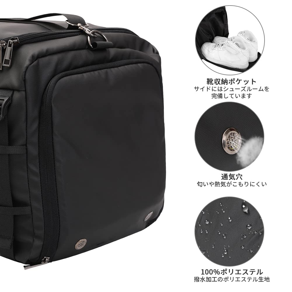 Eackrola Large Sports Gym Bag, Travel Duffel bag with Wet Pocket & Shoes Compartment for men women, 65L, Lightweight（Black）