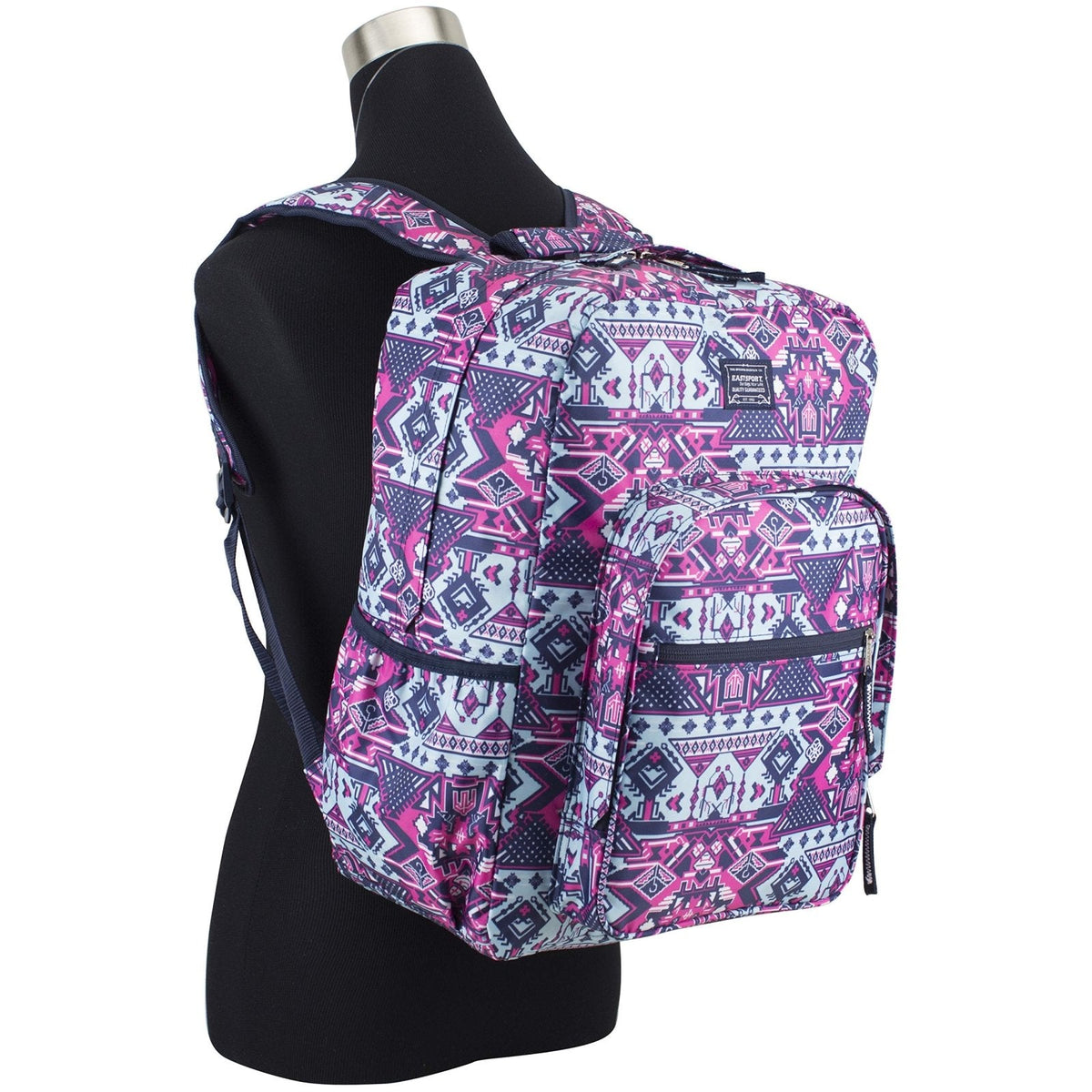 Eastsport Carry On Travel Weekender Backpack with Extra Large Main Compartment, Navy/Tribal Print