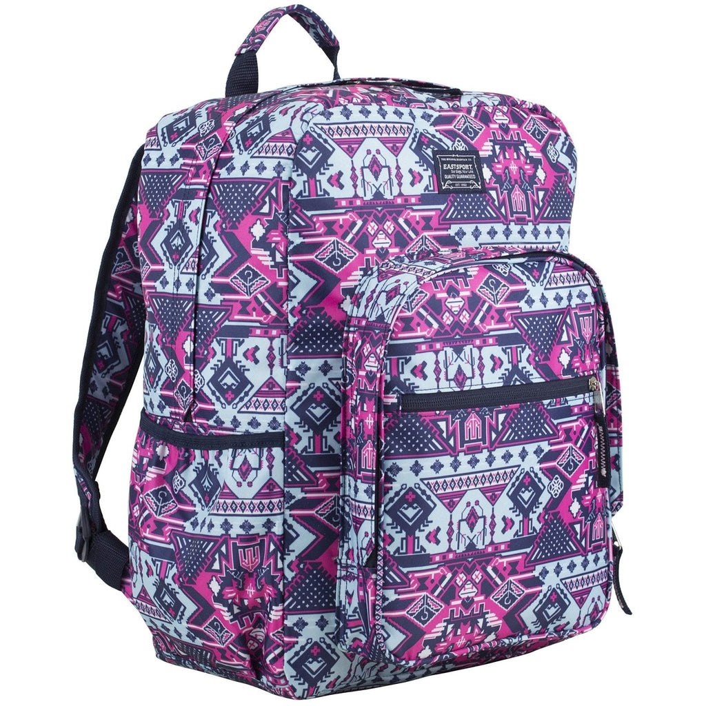 Eastsport Carry On Travel Weekender Backpack with Extra Large Main Compartment, Navy/Tribal Print