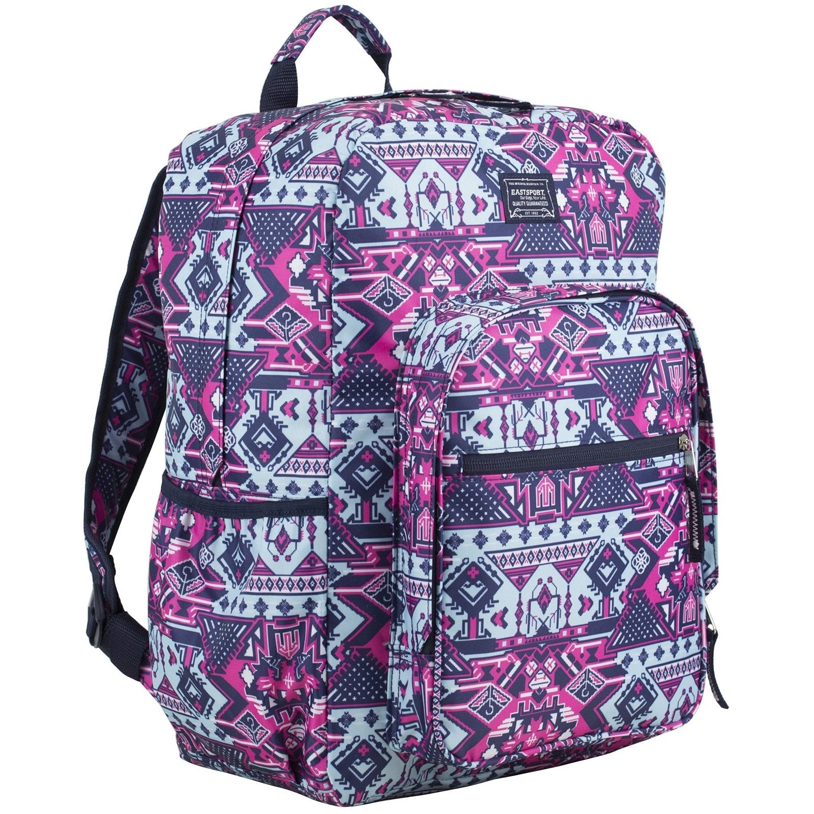 Eastsport Carry On Travel Weekender Backpack with Extra Large Main Compartment, Navy/Tribal Print