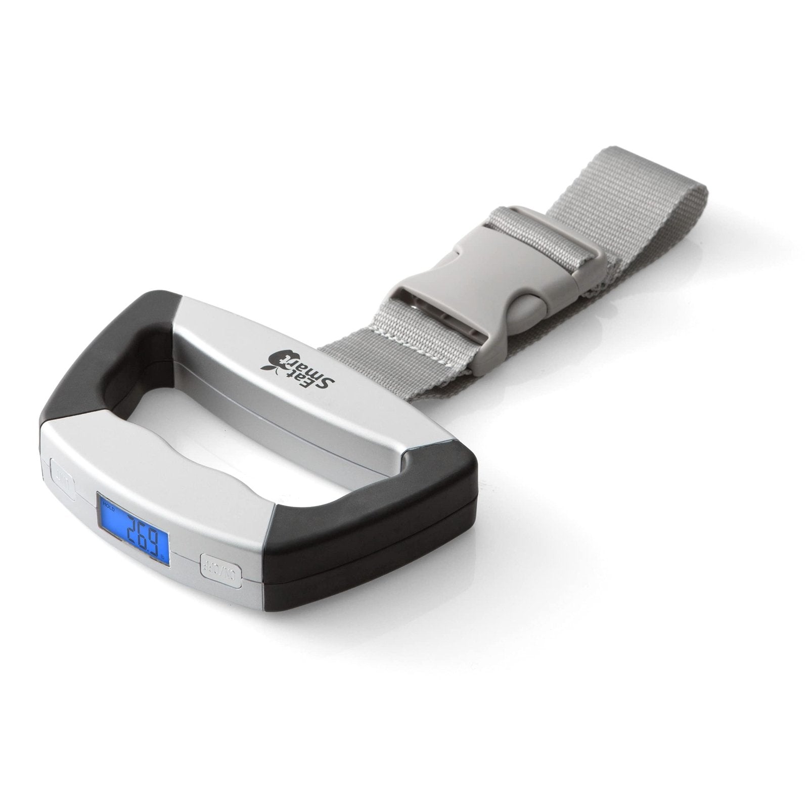 Eat Smart SmartGrip Portable Instant Read Digital Handheld Luggage Scale, Compact, Easy to Read, Lightweight, Durable, High 110 lb Capacity, Battery Included, Silver