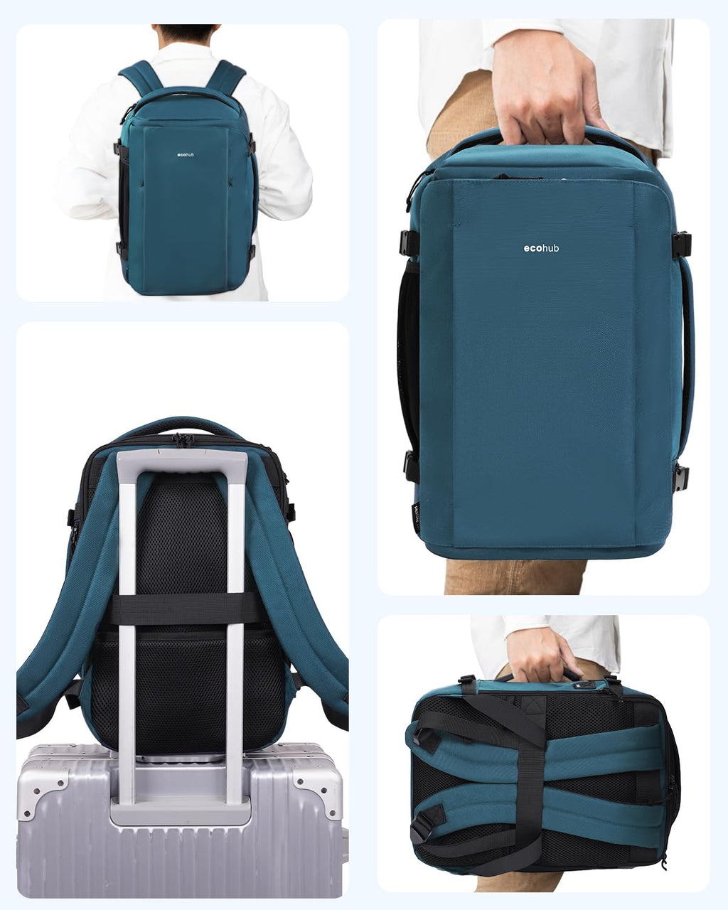 ECOHUB 40L Carry - On Travel Backpack, TSA - Friendly, Anti - Theft Water - Resistant Lightweight with 17.3″ Laptop Compartment, Durable PFAS - Free Rucksack, Green