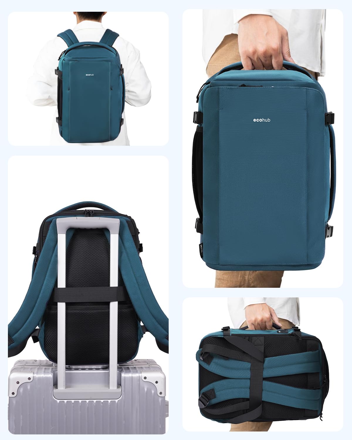 ECOHUB 40L Carry - On Travel Backpack, TSA - Friendly, Anti - Theft Water - Resistant Lightweight with 17.3″ Laptop Compartment, Durable PFAS - Free Rucksack, Green
