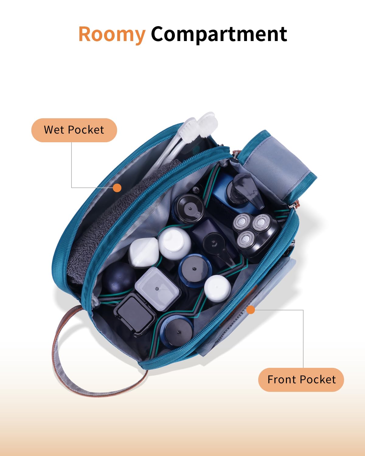 ECOHUB Toiletry Bag for Men, Travel Essentials Toiletries Bag, Water - Resistant Shaving Dopp Kit, Wide - Open Dual Zipper Cosmetic Makeup Organizer Bag Fit Full Size Toiletries, Blue Green
