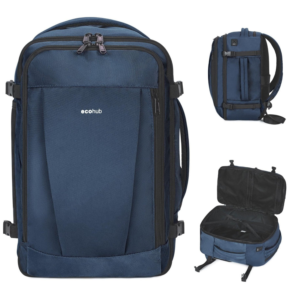 ECOHUB Travel Backpack 18x14x8 Spirit Airlines Personal Item Bag Carry On Backpack 13 Pockets Large Work Casual Daypack for men Airline Approved Waterproof Gym Backpack with Charging Port, Blue