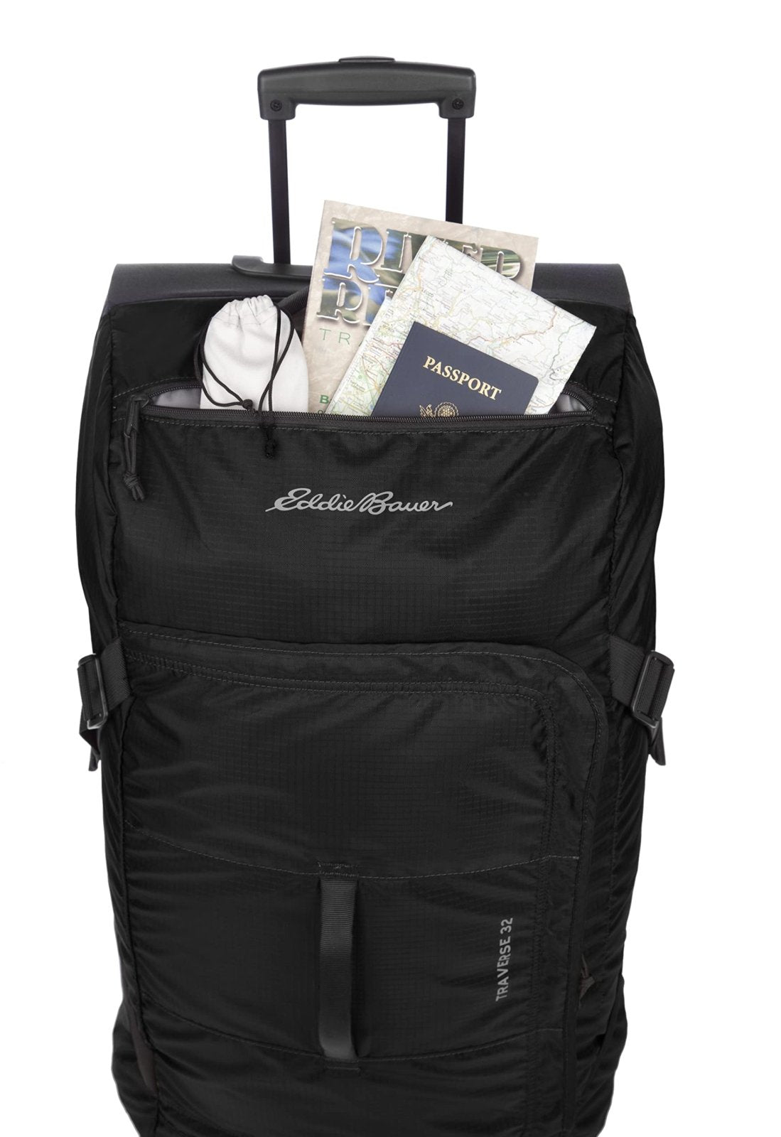 Eddie Bauer Traverse Luggage | Roller Wheels | Telescoping Handle | Travel | Vacation | Ripstop Nylon - Black, 31"