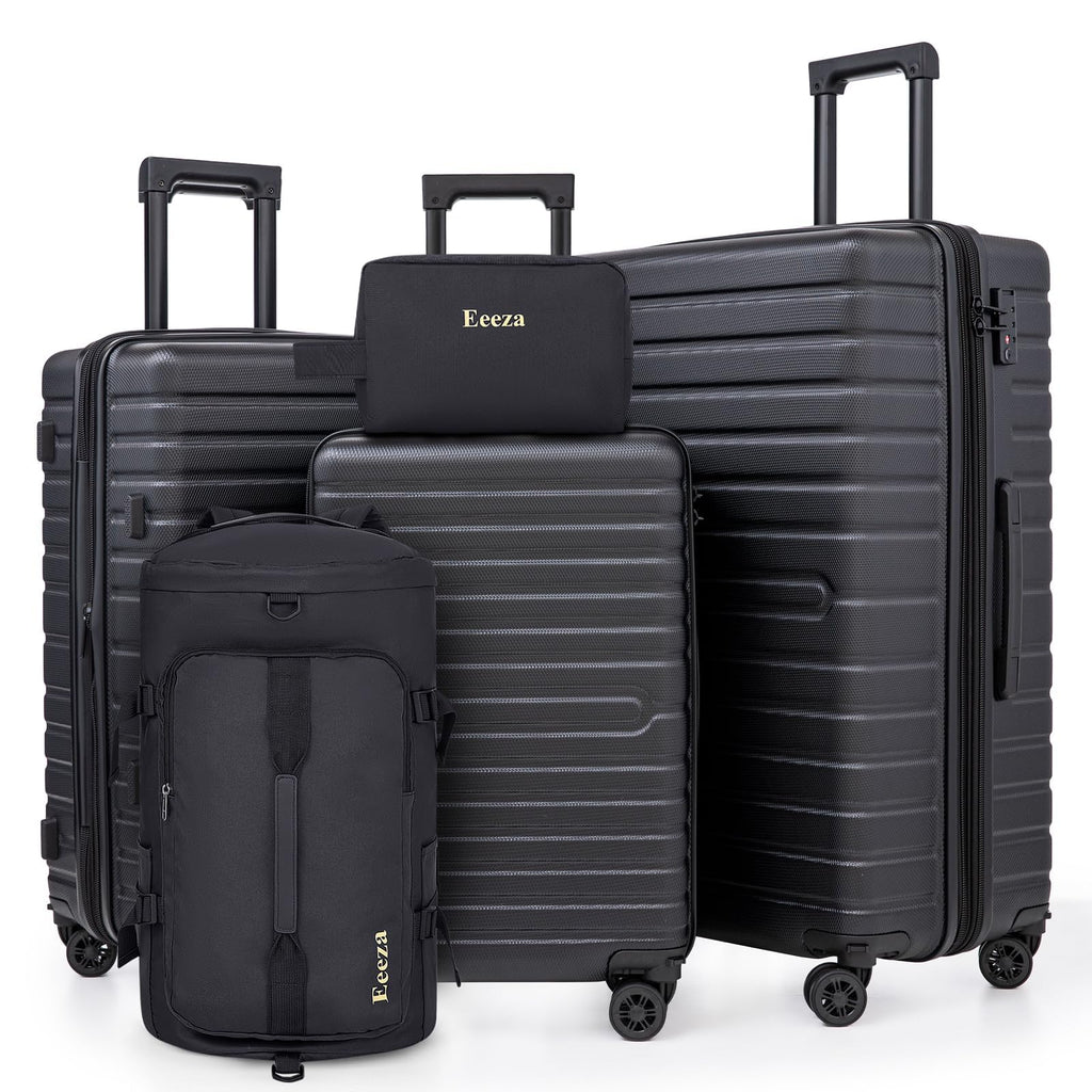 Eeeza Expandable Luggage Sets 21"/25"/30" 5 Piece Luggage Set,Suitcase Sets with ABS Hard Shell Lightweight TSA Lock and Detachable Double Spinner Wheels(Black,BP/TB)