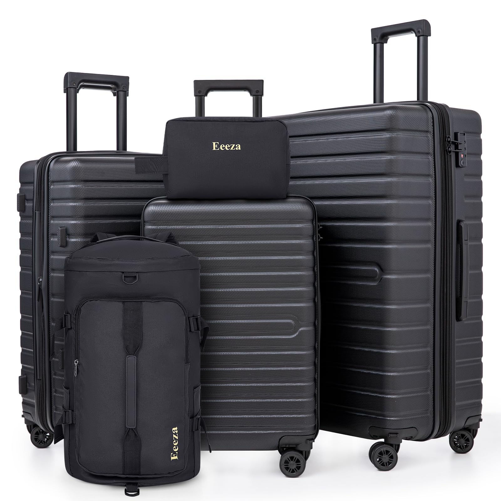 Eeeza Expandable Luggage Sets 21"/25"/30" 5 Piece Luggage Set,Suitcase Sets with ABS Hard Shell Lightweight TSA Lock and Detachable Double Spinner Wheels(Black,BP/TB)