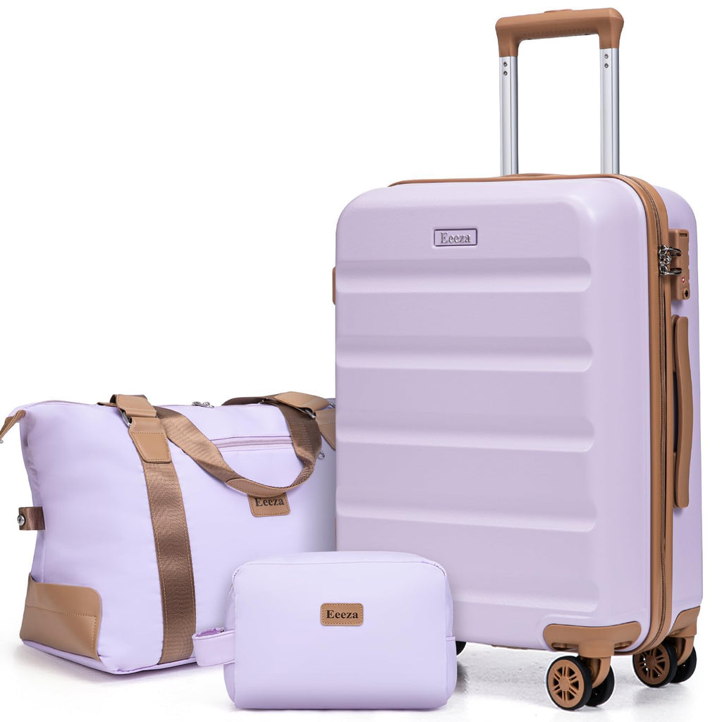 Eeeza Luggage Sets 3 Piece,Suitcases with Wheels,Carry On Luggage Set,ABS Hard Case Luggage with TSA Lock Spinner Wheels(3 Piece Sets,Purple(20"/DB/TB))