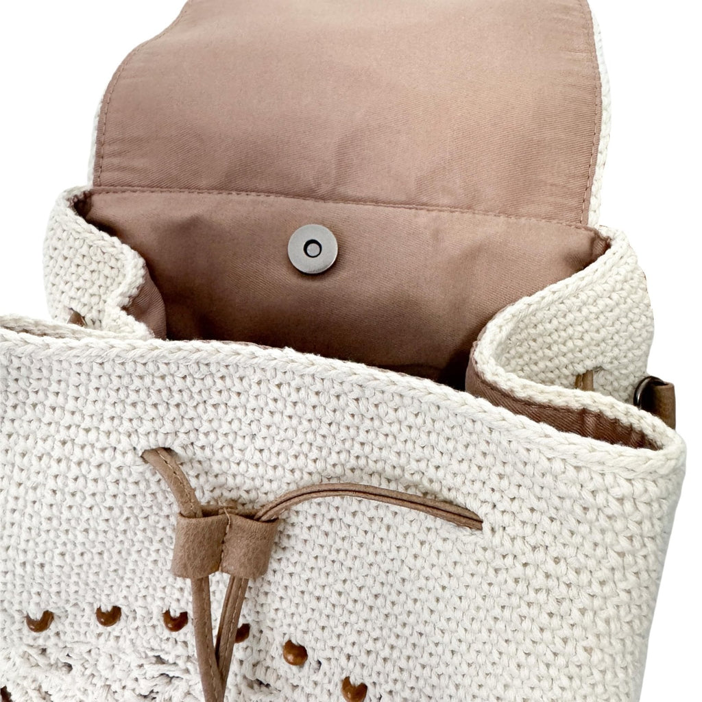 Eiyye Handmade Crochet Backpack for Women Premium Cotton Rope Boho Rucksack with Adjustable Straps Lightweight Woven Shoulder Backpack for Travel Beach & Everyday Casual