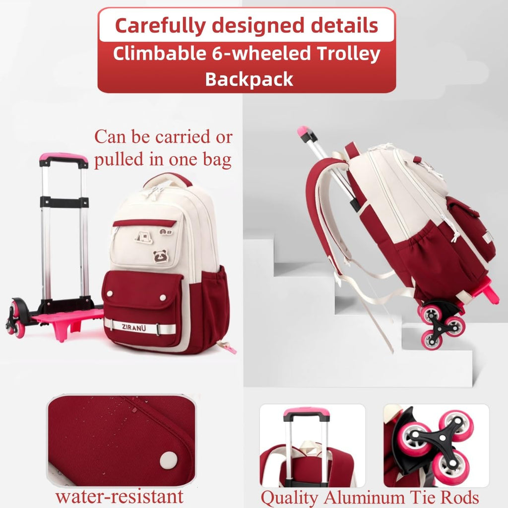 EKUIZAI Trolley Rolling Backpack for Girls Kids Middle School Bags with Wheels Rolling School Bags for Teen Girls Boys, Brown