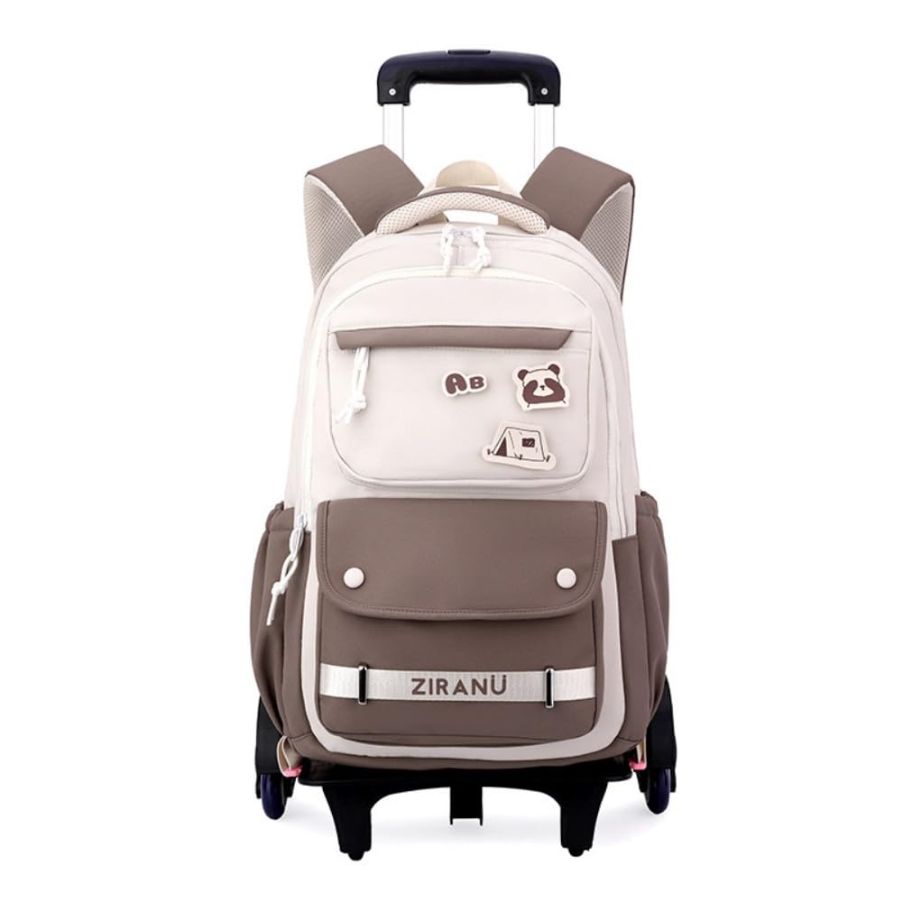 EKUIZAI Trolley Rolling Backpack for Girls Kids Middle School Bags with Wheels Rolling School Bags for Teen Girls Boys, Brown