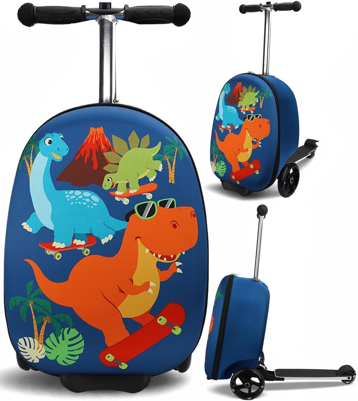 emissary Kids Luggage with Wheels, Hardside Toddler Carry On Suitcase Set, Lightweight Rolling Travel Bag for Boys and Girls, Airline Approved Travel Gifts - Scooter Ride-On/Blue