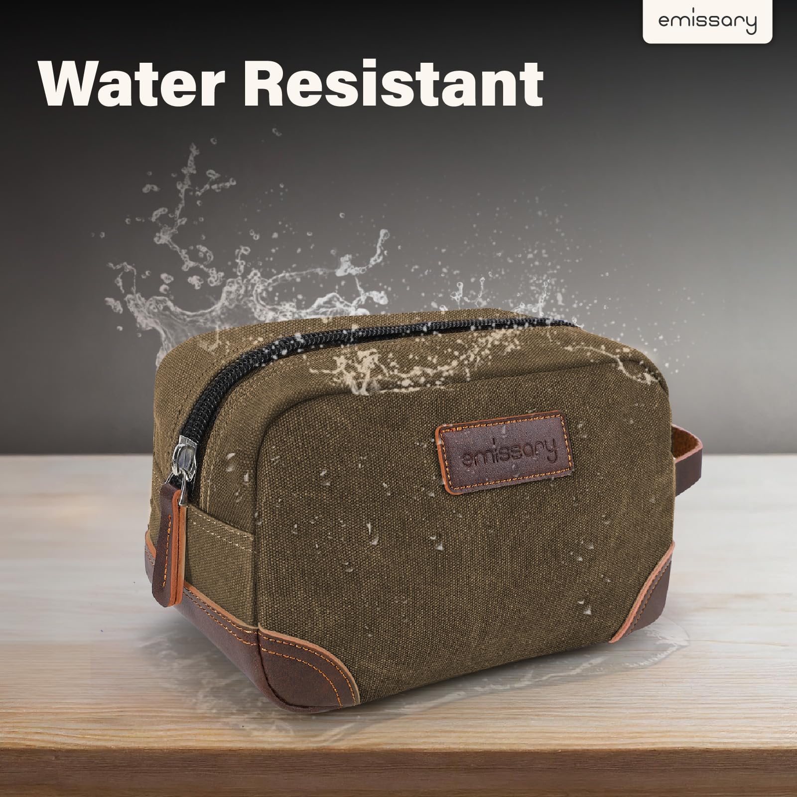 Emissary Men's Leather and Canvas Travel Toiletry Bag, Dopp Kit, Travel Bathroom Bag, Shaving Kit, Small Bags for Travel Accessories (Brown)