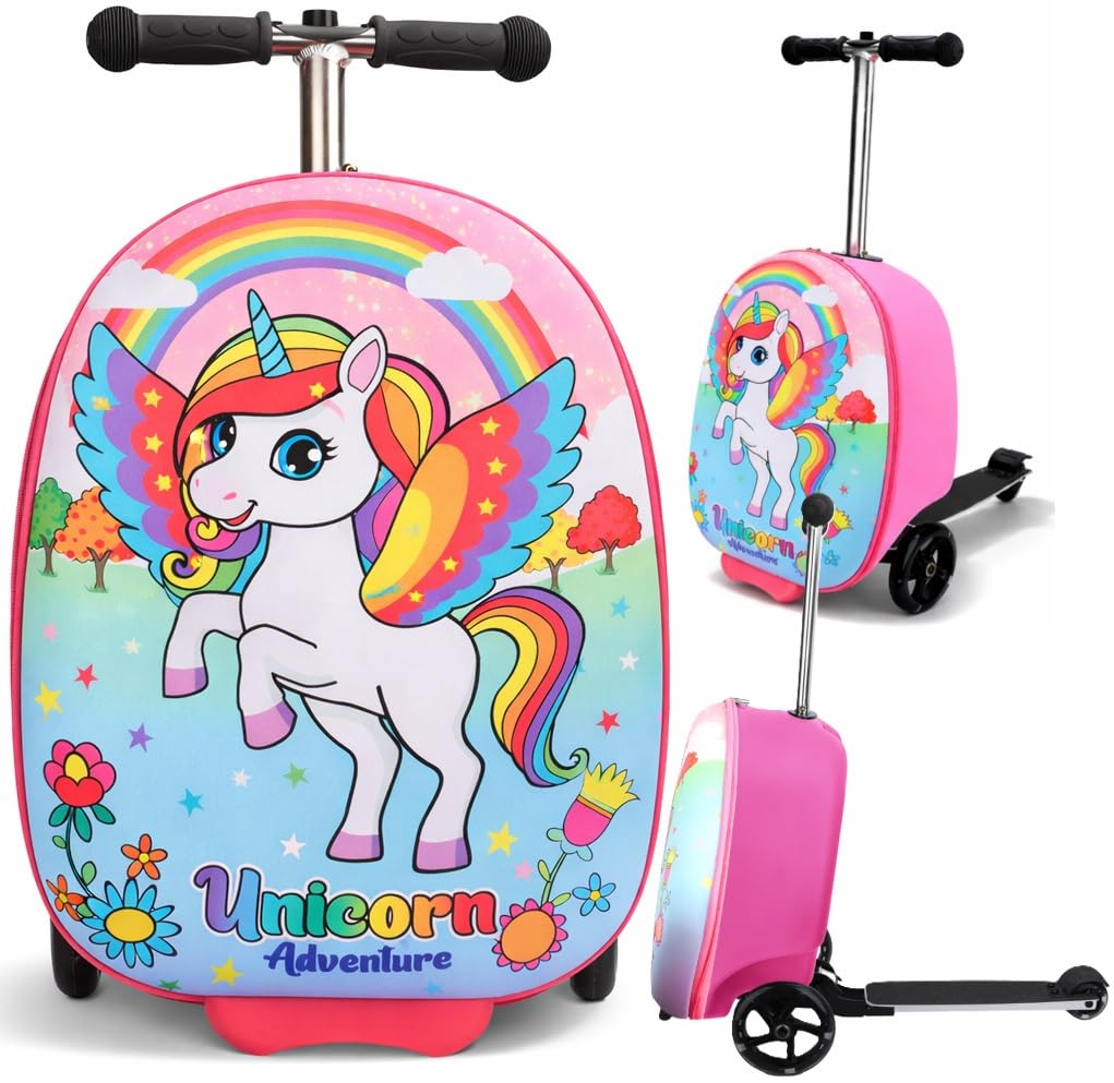 emissary Scooter Luggage for Kids – Ride-On Suitcase, Scooter Ride Luggage, Lightweight Carry-On Suitcase Kid Travel Bag (Pink)