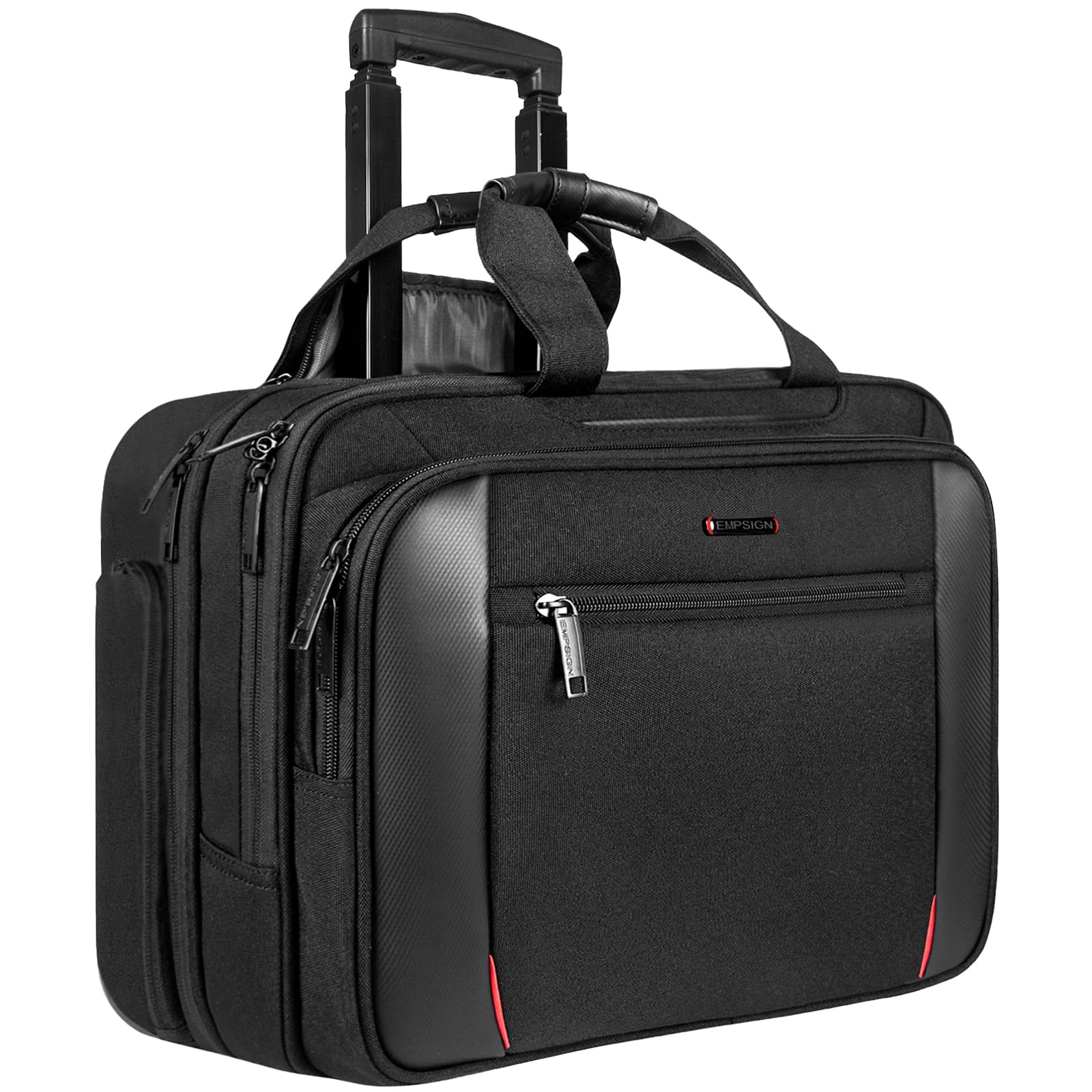 EMPSIGN Rolling Briefcase Laptop Bag,17.3" Computer bag with wheels, Water Repellent Travel Roller Underseat Bag with RFID Blocking Pocket,Rolling Work Bags for women/men -Black