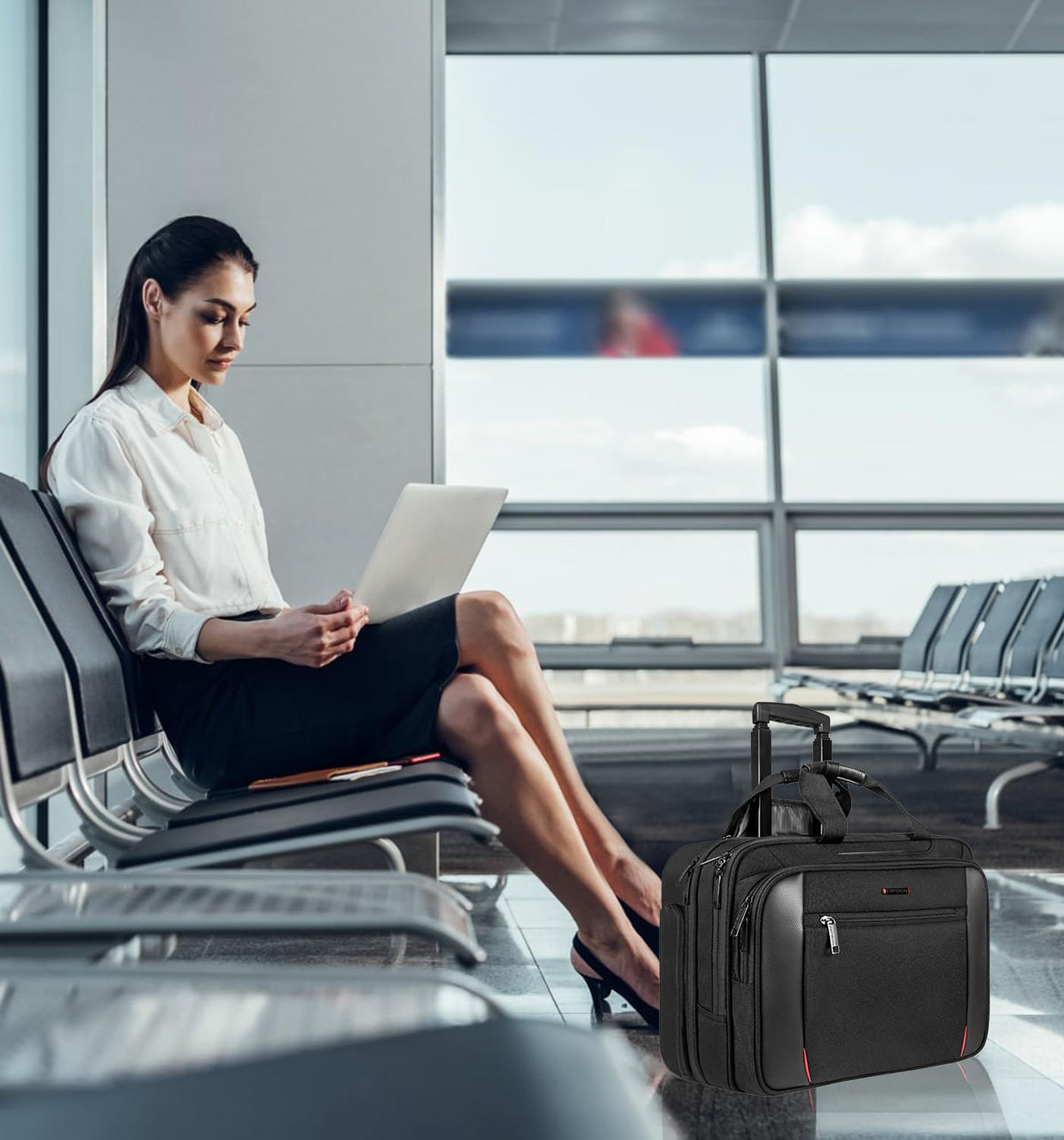 EMPSIGN Rolling Briefcase Laptop Bag,17.3" Computer bag with wheels, Water Repellent Travel Roller Underseat Bag with RFID Blocking Pocket,Rolling Work Bags for women/men - Black