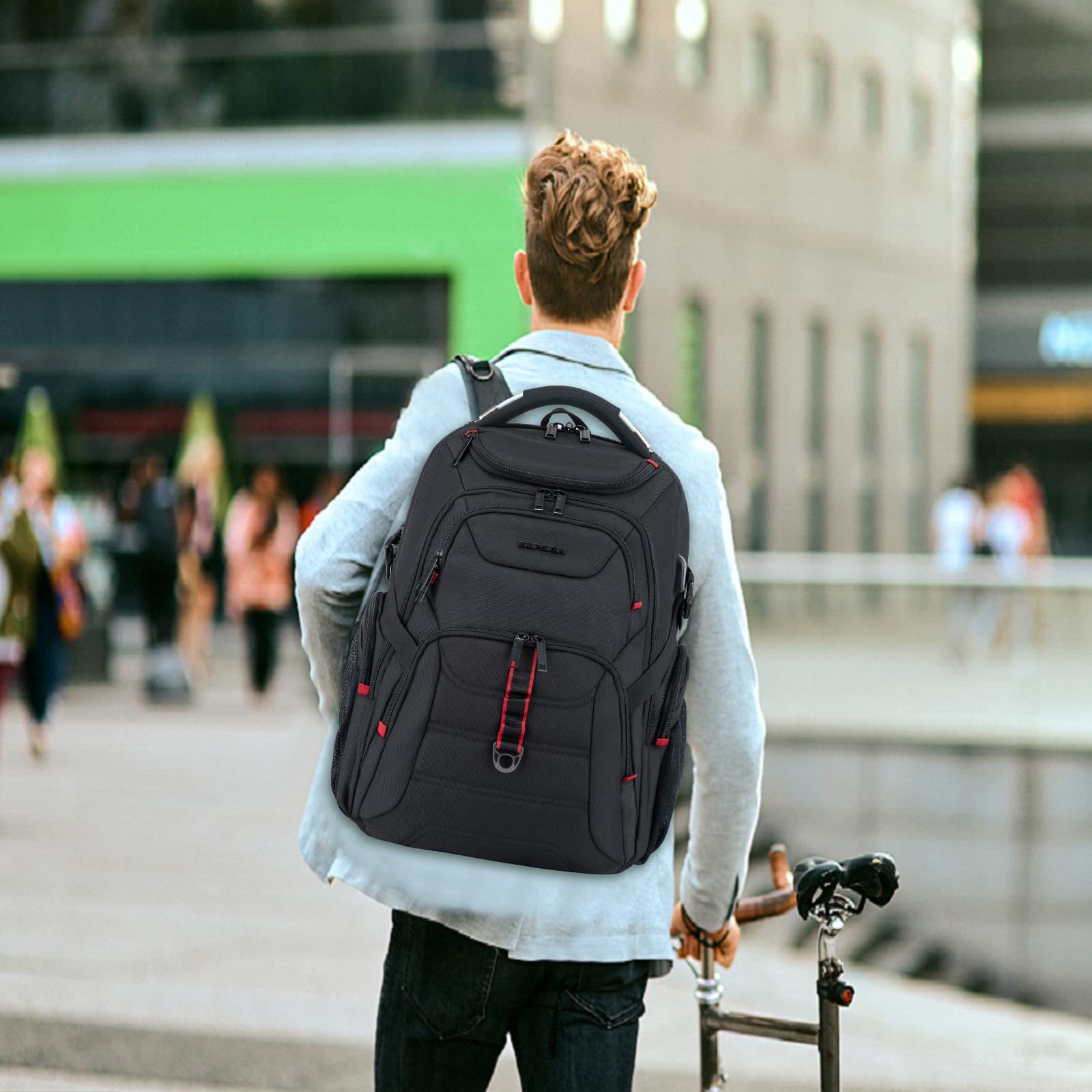 EMPSIGN Travel Laptop Backpack for men, 17.3 Inch Computer Backpack, 45L Anti - Theft Business Laptop Backpack with USB Charging Port, Water - Repellent Work College School Backpack for Men Women, Black
