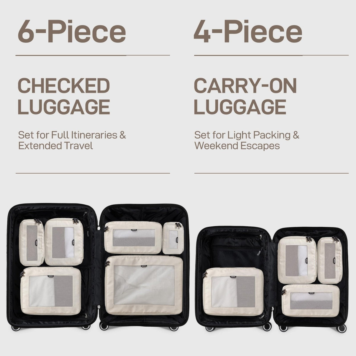 EPICKA TripCozy Compression Packing Cubes - 4 Set Durable Travel Organizer Bags with Mesh Top, Expandable Travel Accessories for Carry on, Luggage, Suitcase, Backpack (Beige)