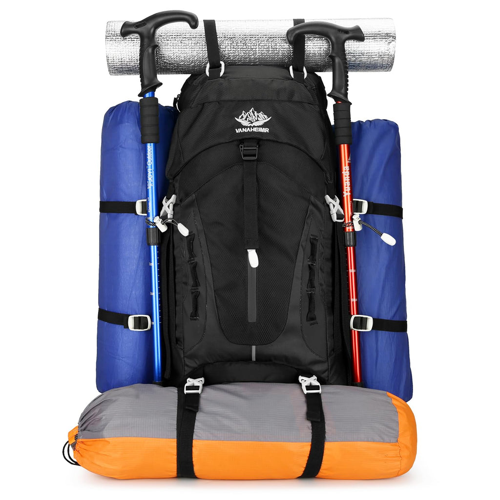 Esup 50L Camping Hiking Backpack Men with rain cover 45l+5l Lightweight Backpacking Backpack Travel Backpack (Black New)