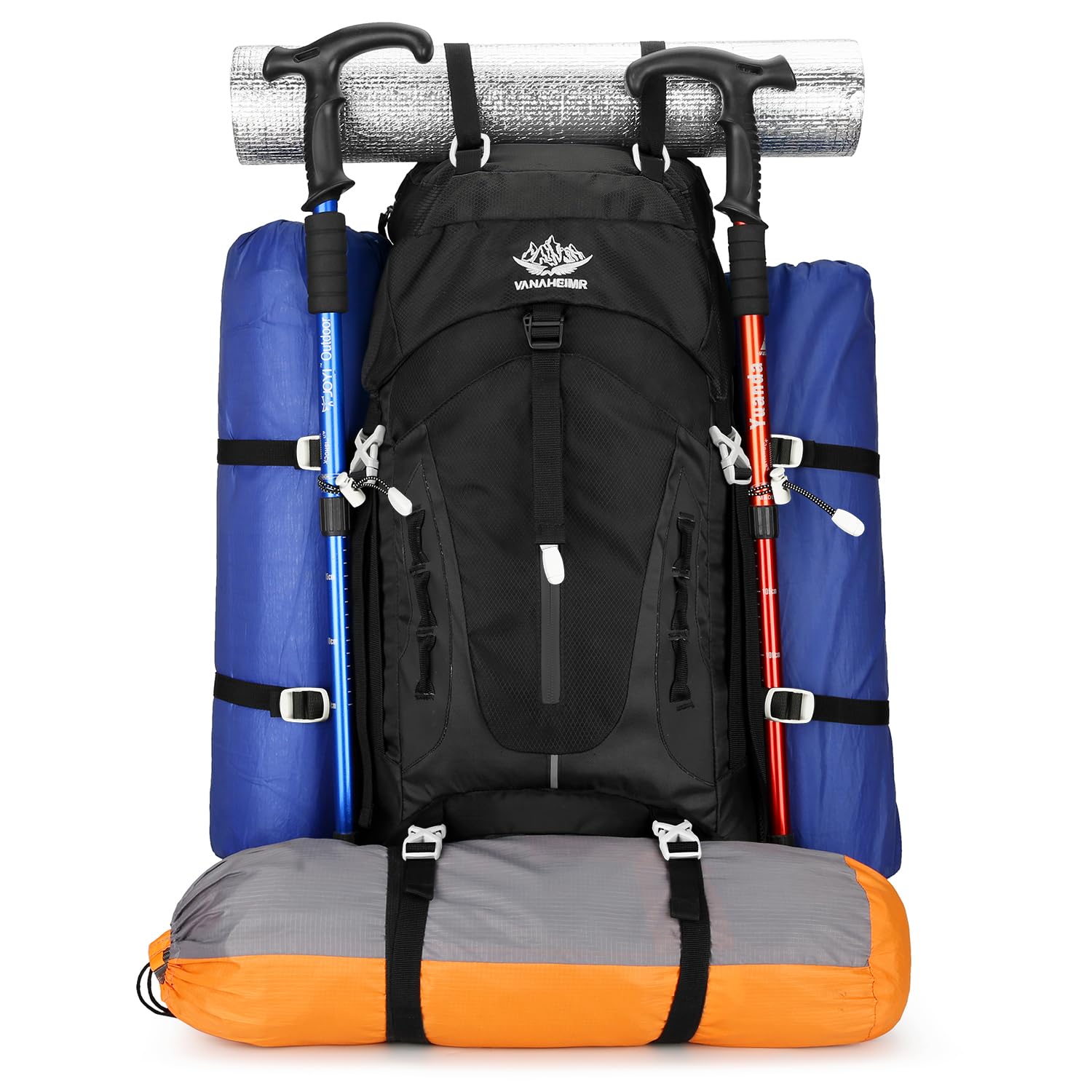 Esup 50L Camping Hiking Backpack Men with rain cover 45l+5l Lightweight Backpacking Backpack Travel Backpack (Black New)